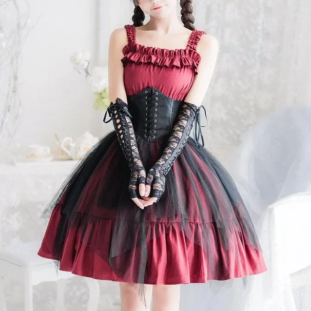 Elegant Lolita Ruffle Mesh Sleeve-less Dress SD00363