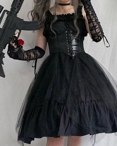 Elegant Lolita Ruffle Mesh Sleeve-less Dress SD00363