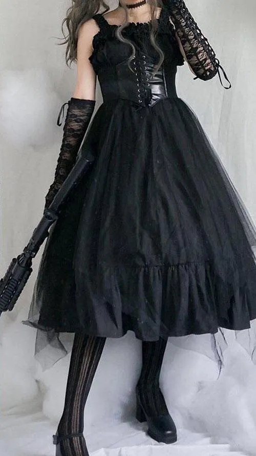 Elegant Lolita Ruffle Mesh Sleeve-less Dress SD00363