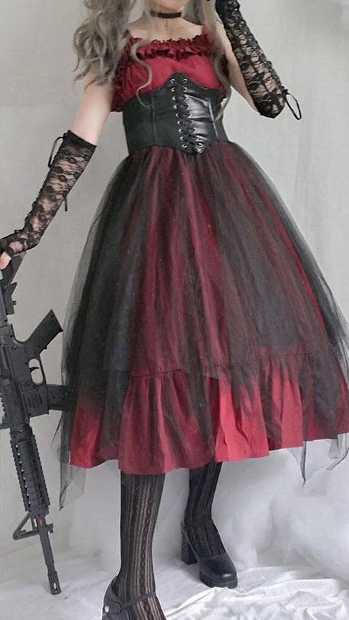 Elegant Lolita Ruffle Mesh Sleeve-less Dress SD00363