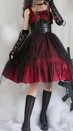 Elegant Lolita Ruffle Mesh Sleeve-less Dress SD00363