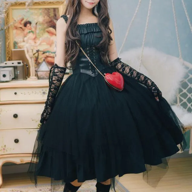 Elegant Lolita Ruffle Mesh Sleeve-less Dress SD00363