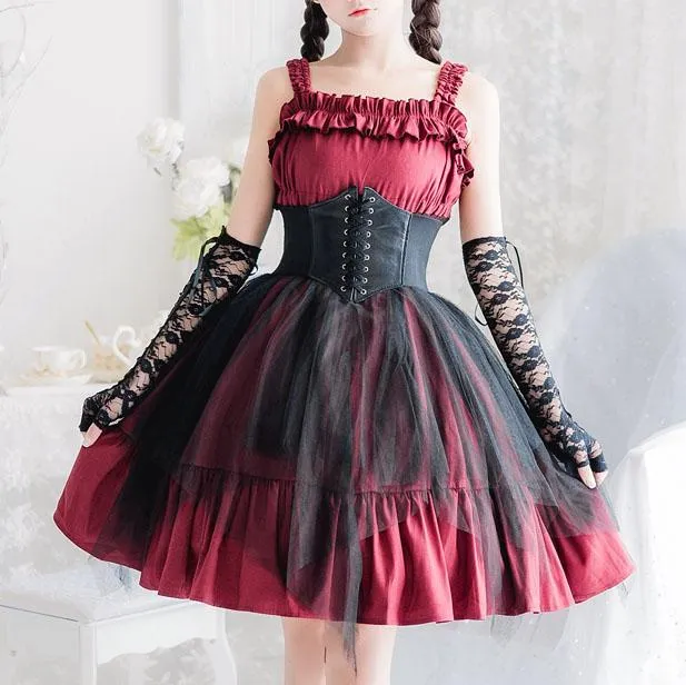 Elegant Lolita Ruffle Mesh Sleeve-less Dress SD00363