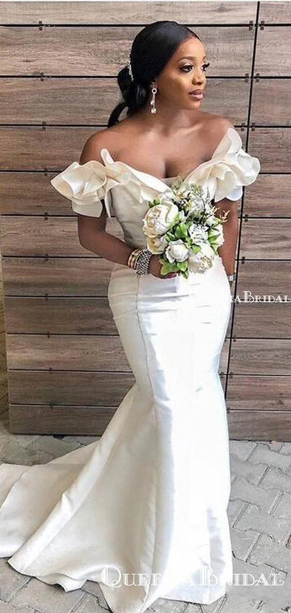Elegant Off-The-Shoulder Satin Long Cheap Charming Bridesmaid Dresses Online, BDS0068
