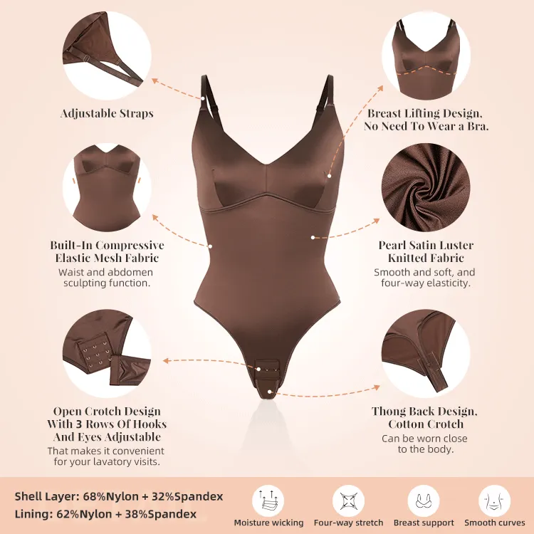 Elegant Satin Shimmer Cocoa Contoured Shaping Bodysuit
