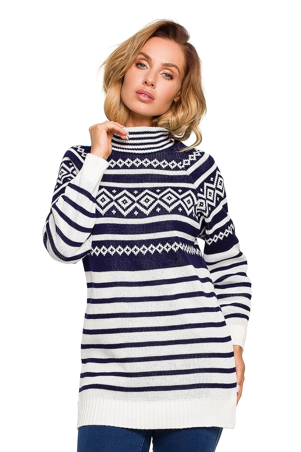 Elegant Striped Half-Zip Sweater