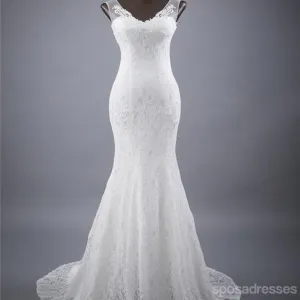 Elegant V-neck Lace Mermaid Wedding Party Dresses, Vantage Bridal Gown, WD0030