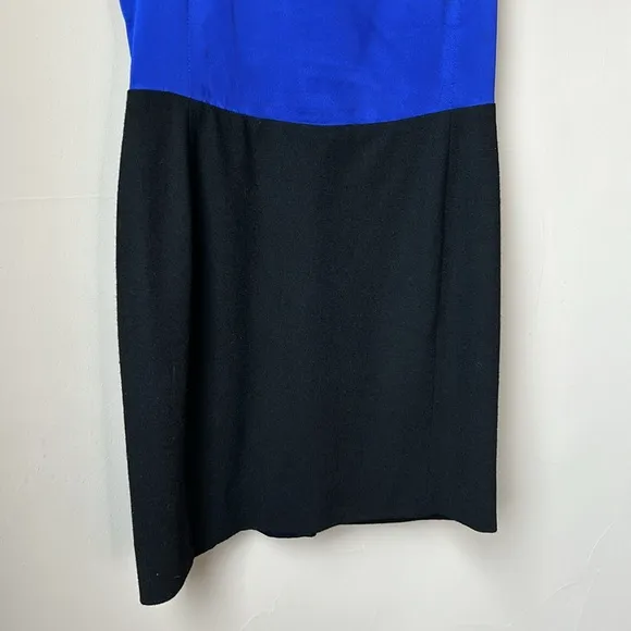 EMPORIO ARMANI 2-tone, cobalt blue silk top &amp; black wool bottom dress size 6