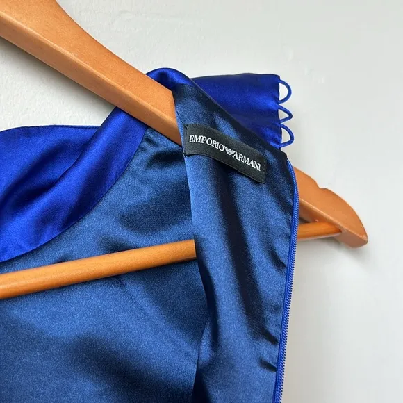EMPORIO ARMANI 2-tone, cobalt blue silk top &amp; black wool bottom dress size 6