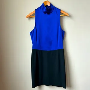 EMPORIO ARMANI 2-tone, cobalt blue silk top &amp; black wool bottom dress size 6