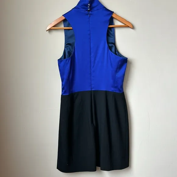 EMPORIO ARMANI 2-tone, cobalt blue silk top &amp; black wool bottom dress size 6
