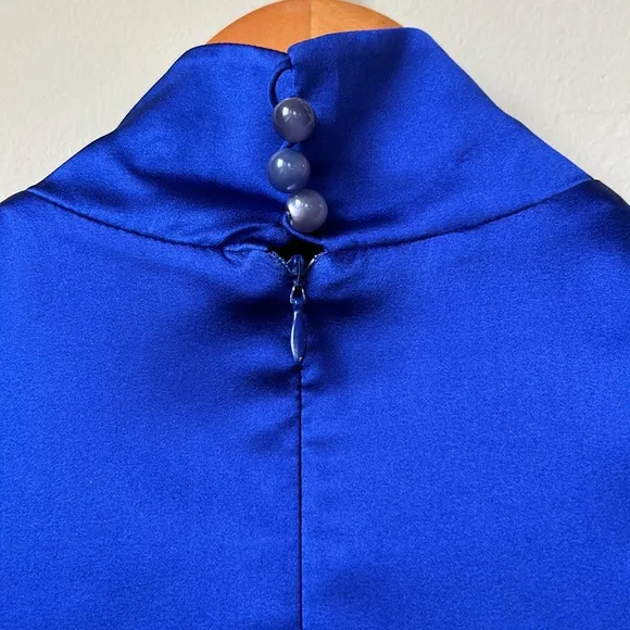 EMPORIO ARMANI 2-tone, cobalt blue silk top &amp; black wool bottom dress size 6