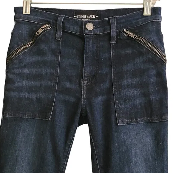 ETIENNE MARCEL Indigo Skinny Raw Hem Crop Jeans Zipper Pockets EM1043 Women's 27