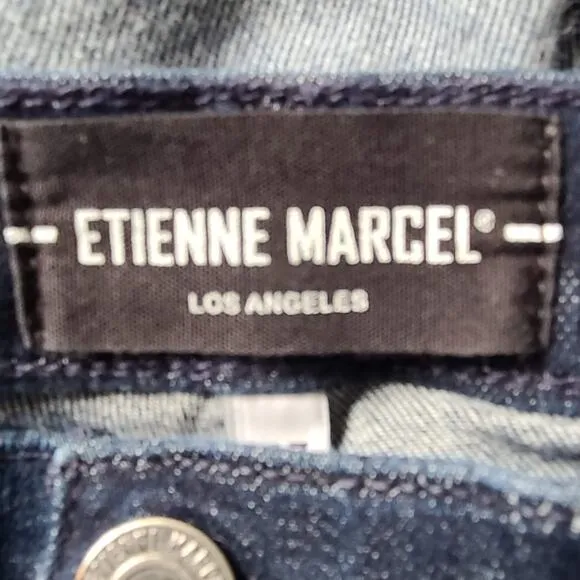 ETIENNE MARCEL Indigo Skinny Raw Hem Crop Jeans Zipper Pockets EM1043 Women's 27