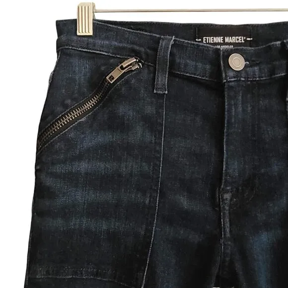 ETIENNE MARCEL Indigo Skinny Raw Hem Crop Jeans Zipper Pockets EM1043 Women's 27