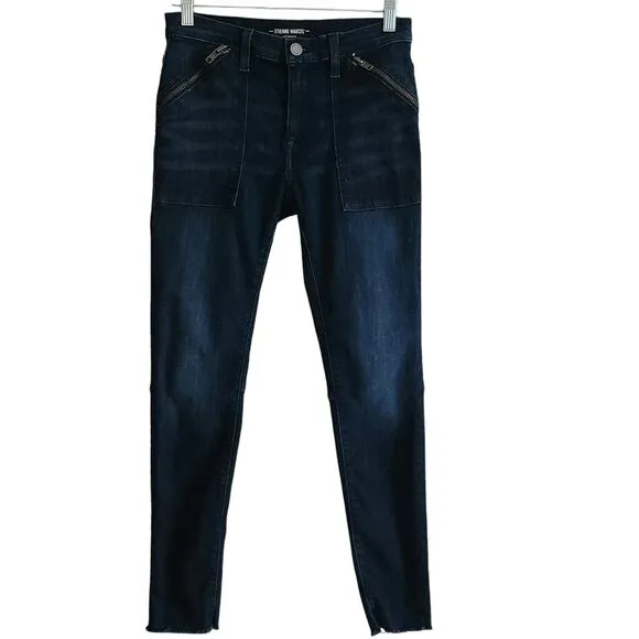 ETIENNE MARCEL Indigo Skinny Raw Hem Crop Jeans Zipper Pockets EM1043 Women's 27