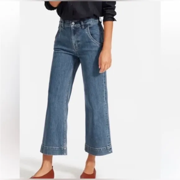 Everlane Wide Leg High Waisted Cropped Casual Quality Denim Jeans Size 8 Boho