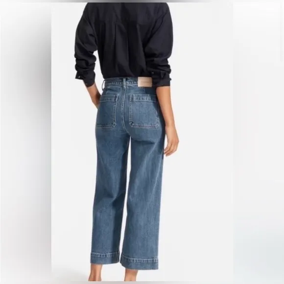 Everlane Wide Leg High Waisted Cropped Casual Quality Denim Jeans Size 8 Boho