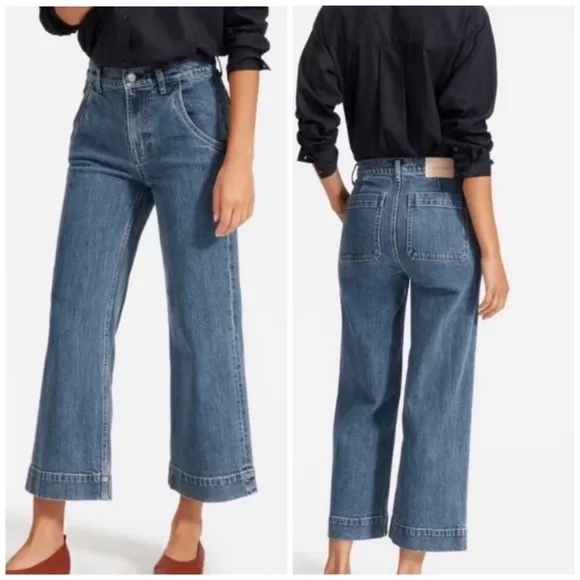 Everlane Wide Leg High Waisted Cropped Casual Quality Denim Jeans Size 8 Boho