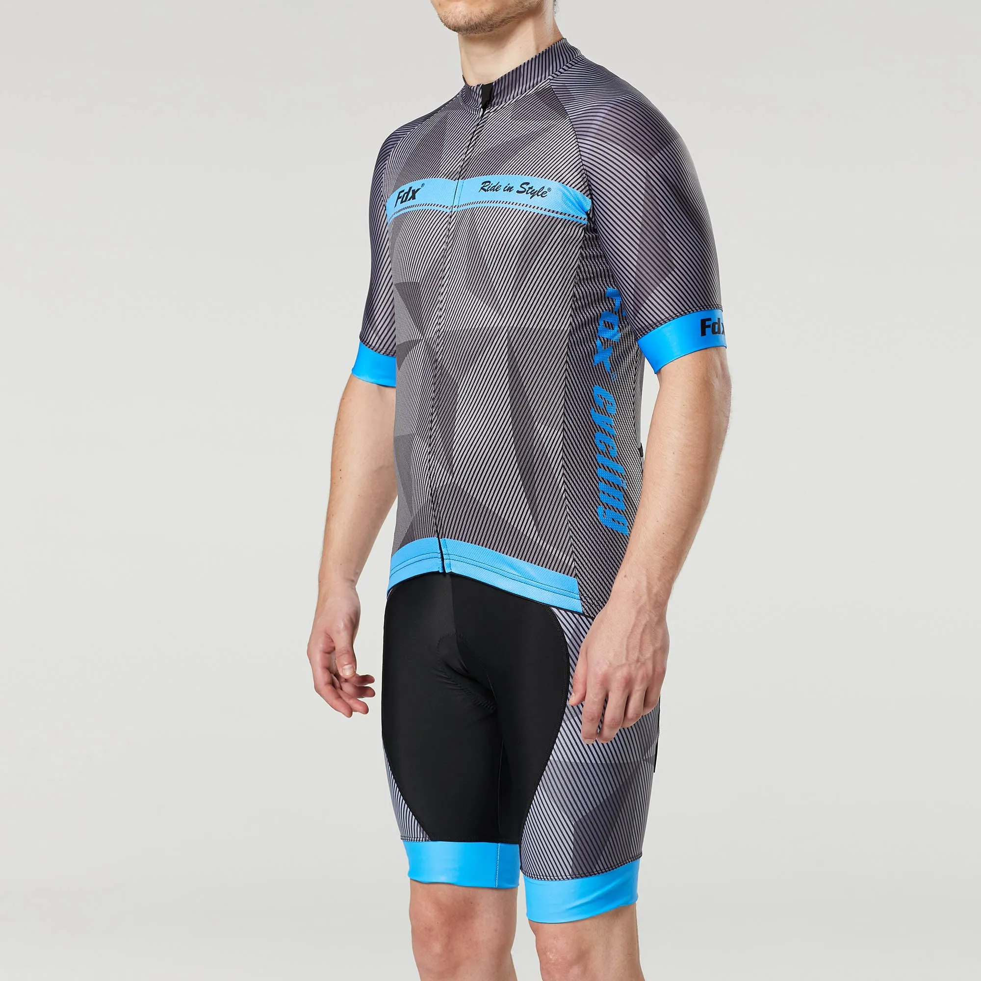 Fdx Men's & Boy's Set Splinter Blue Short Sleeve Summer Cycling Jersey & Bib Shorts