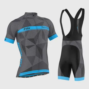 Fdx Men's & Boy's Set Splinter Blue Short Sleeve Summer Cycling Jersey & Bib Shorts