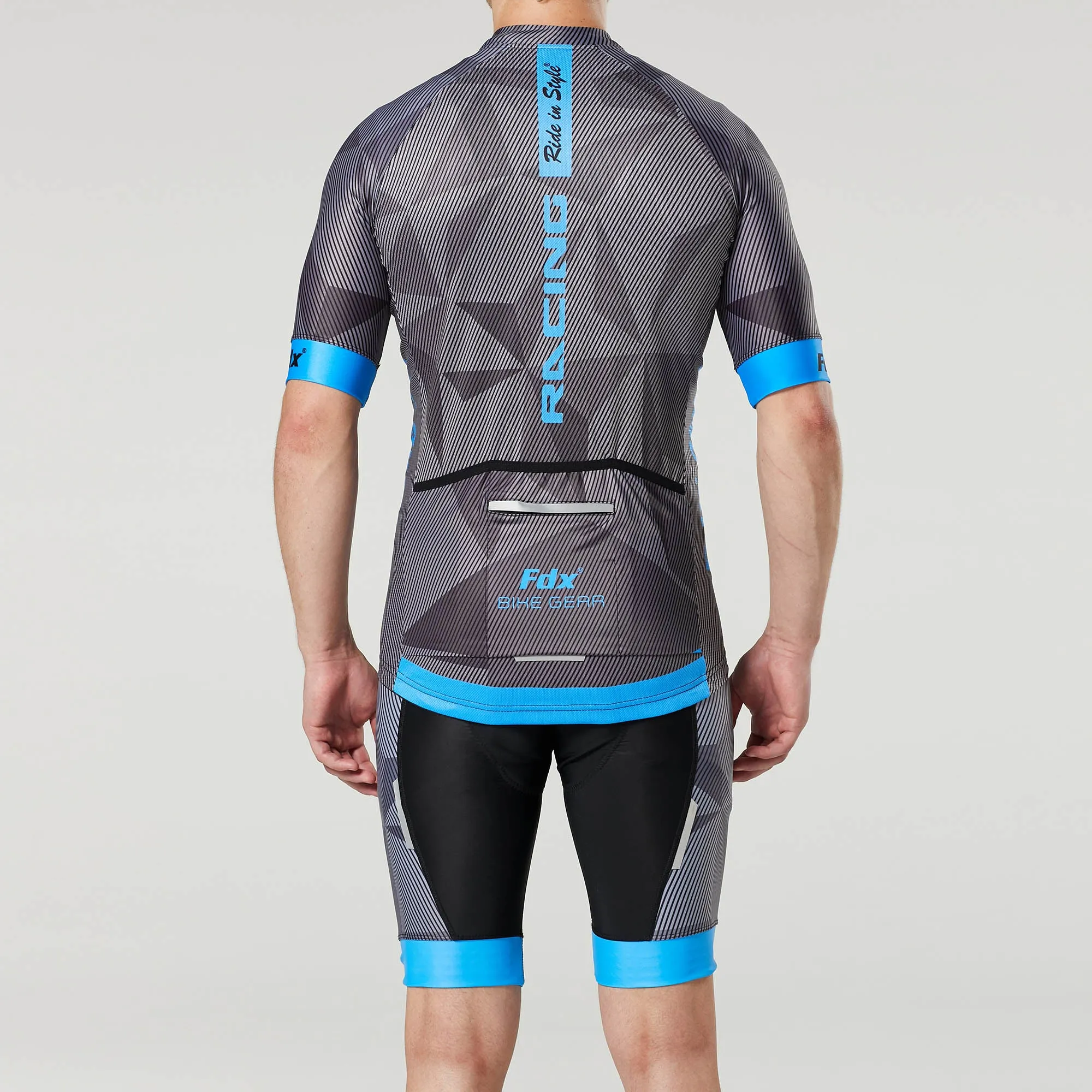 Fdx Men's & Boy's Set Splinter Blue Short Sleeve Summer Cycling Jersey & Bib Shorts