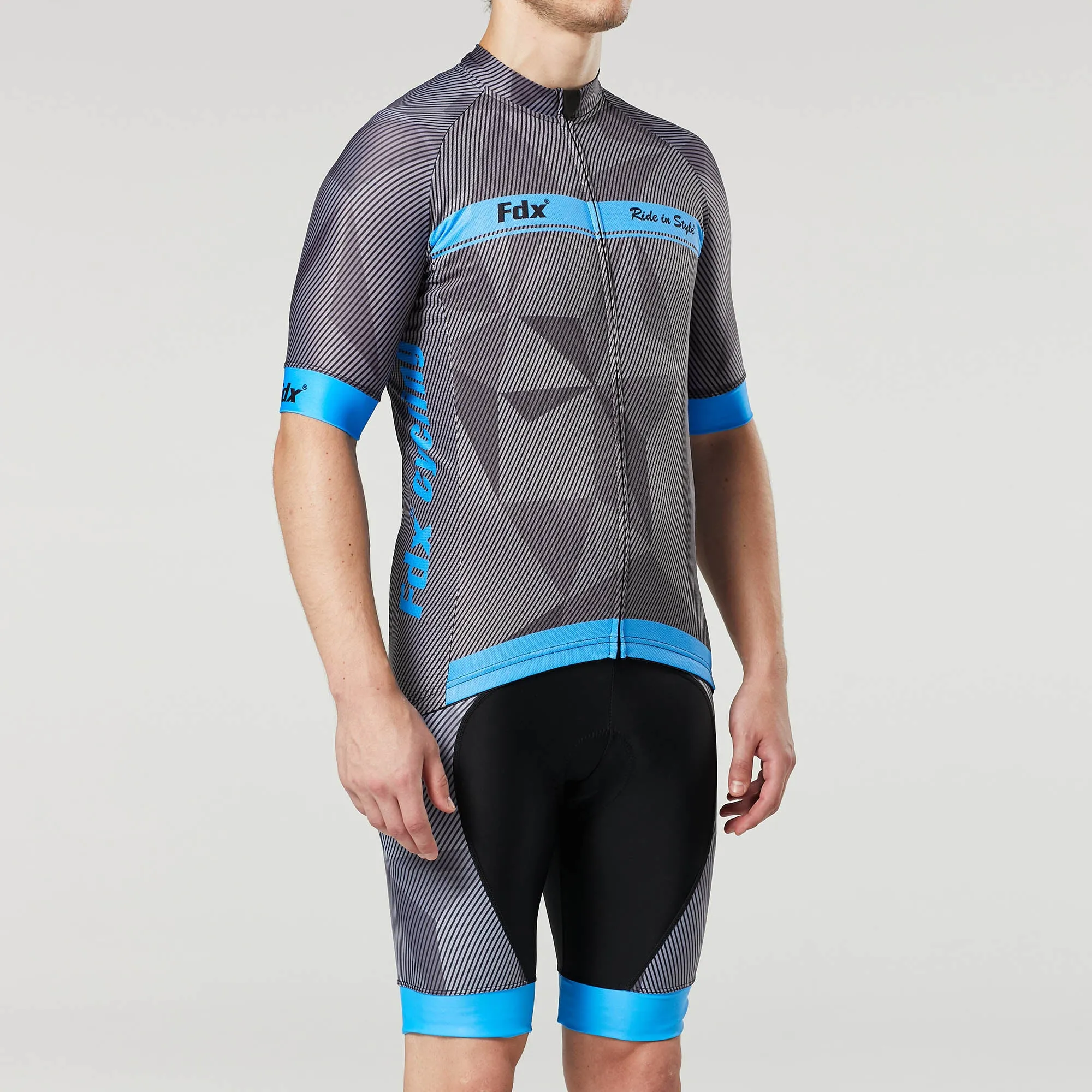 Fdx Men's & Boy's Set Splinter Blue Short Sleeve Summer Cycling Jersey & Bib Shorts