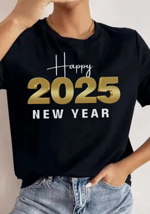 Festive Happy 2025 New Year Graphic Short-Sleeve T-Shirt