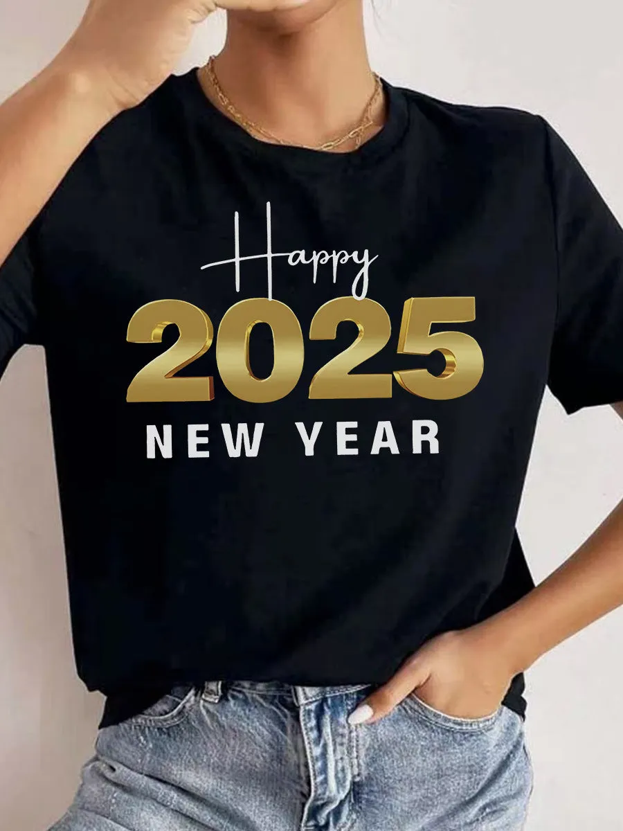 Festive Happy 2025 New Year Graphic Short-Sleeve T-Shirt