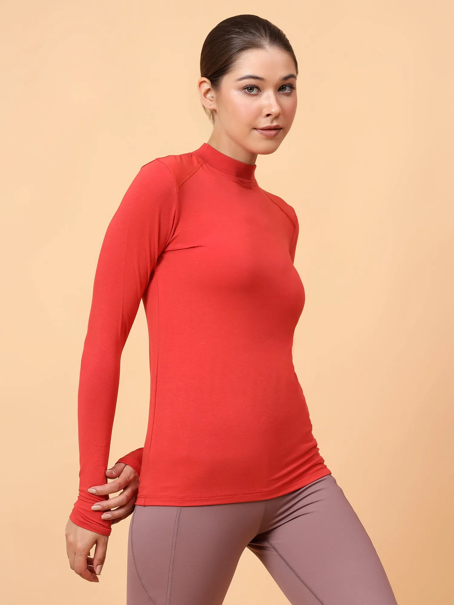 Fitkin Women Rust Shoulder Net Panel Tshirt