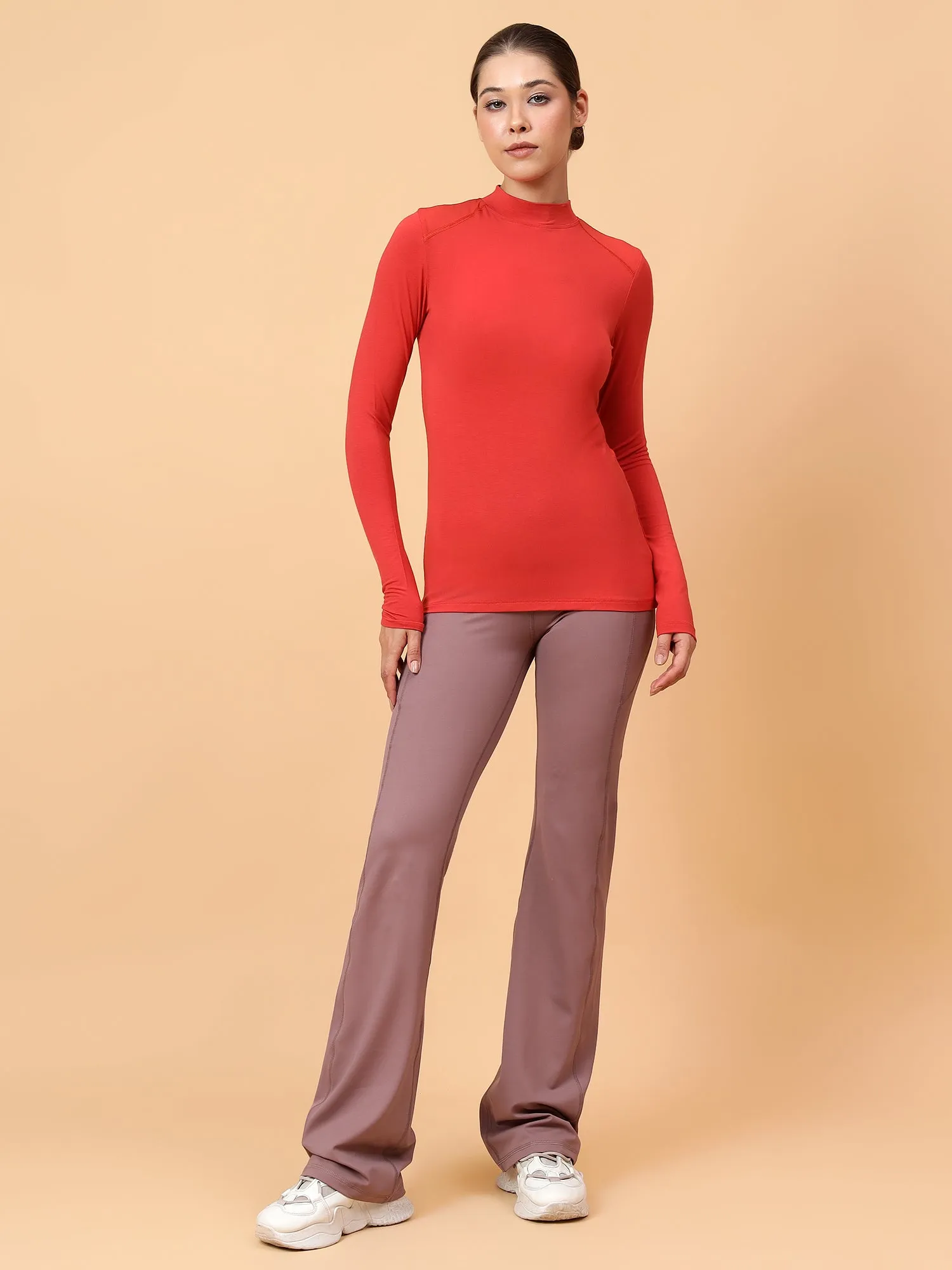 Fitkin Women Rust Shoulder Net Panel Tshirt