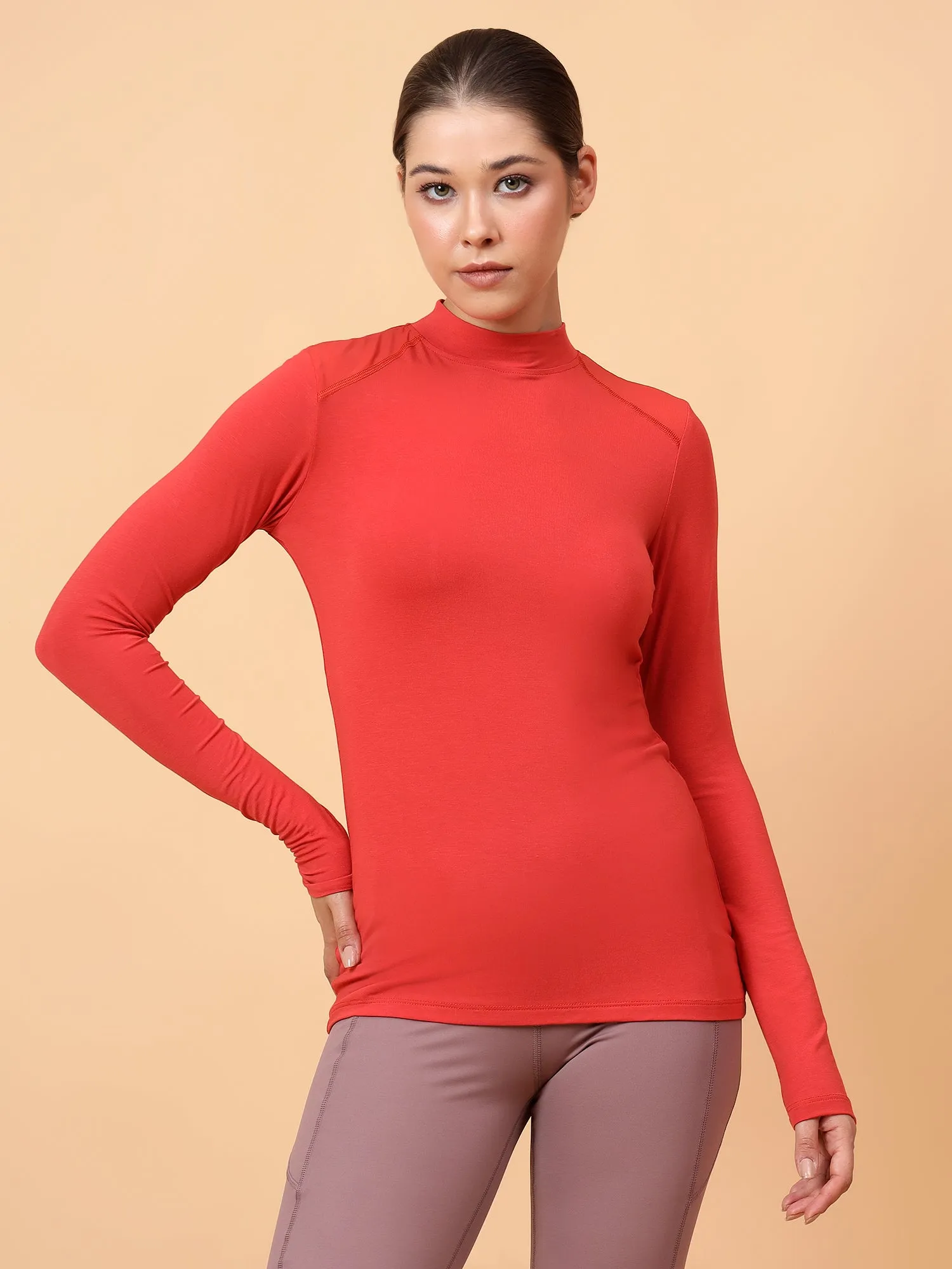 Fitkin Women Rust Shoulder Net Panel Tshirt