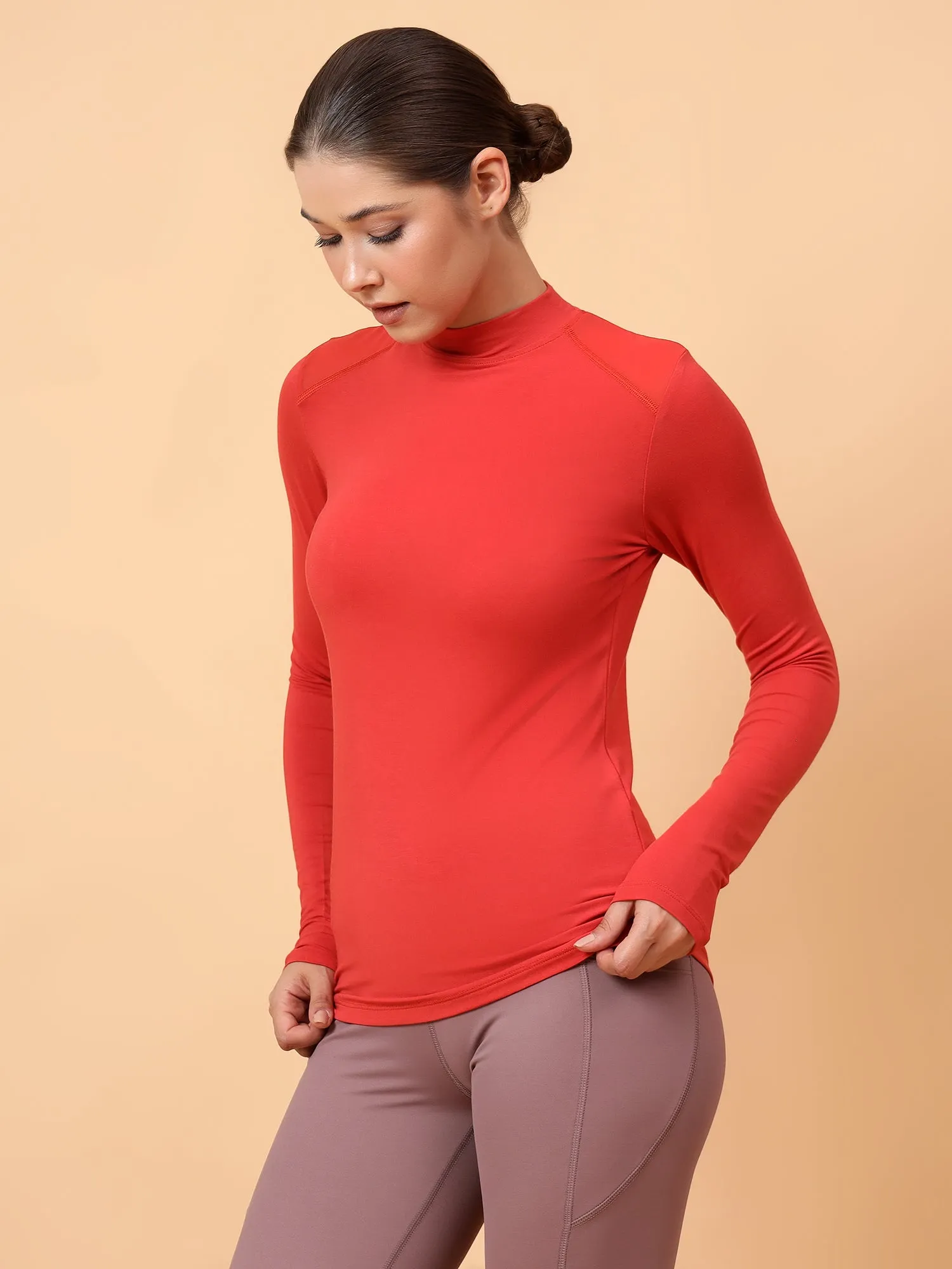 Fitkin Women Rust Shoulder Net Panel Tshirt