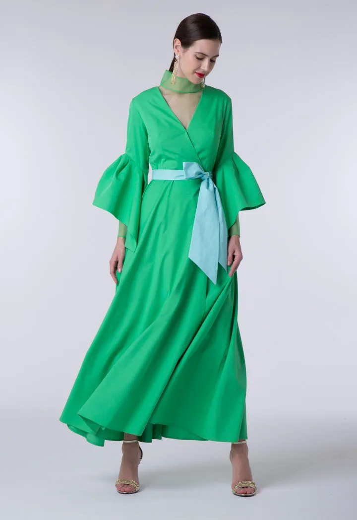 Flounce Sleeve V-Neck Dress
