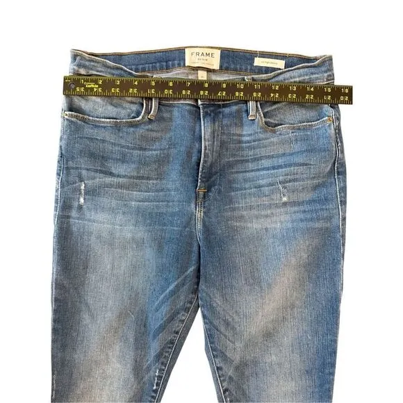 Frame Denim Womens Zip Fly Raw Frayed Step Hem Le High Skinny Jeans Blue Size 31