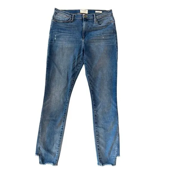 Frame Denim Womens Zip Fly Raw Frayed Step Hem Le High Skinny Jeans Blue Size 31