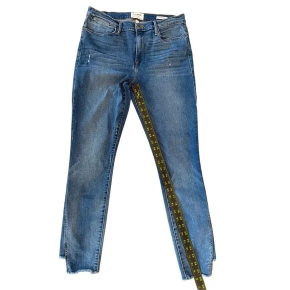 Frame Denim Womens Zip Fly Raw Frayed Step Hem Le High Skinny Jeans Blue Size 31