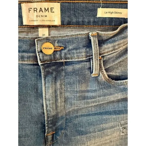 Frame Denim Womens Zip Fly Raw Frayed Step Hem Le High Skinny Jeans Blue Size 31