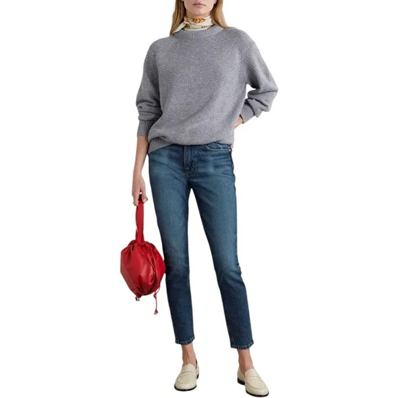 Frame Le High Skinny Cropped Mid Rise Dark Denim Jeans Trendy Stretchy Size 27