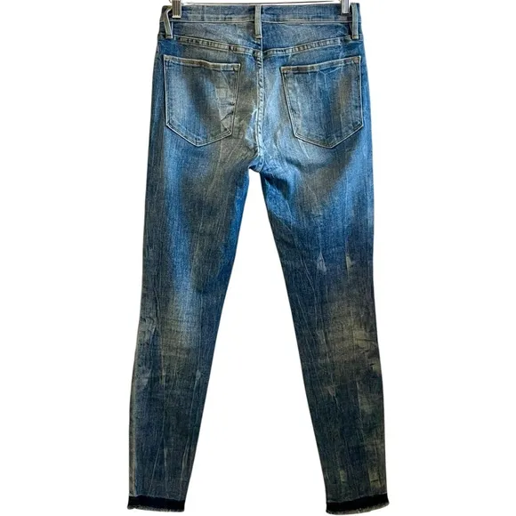 Frame Le High Skinny Cropped Mid Rise Dark Denim Jeans Trendy Stretchy Size 27
