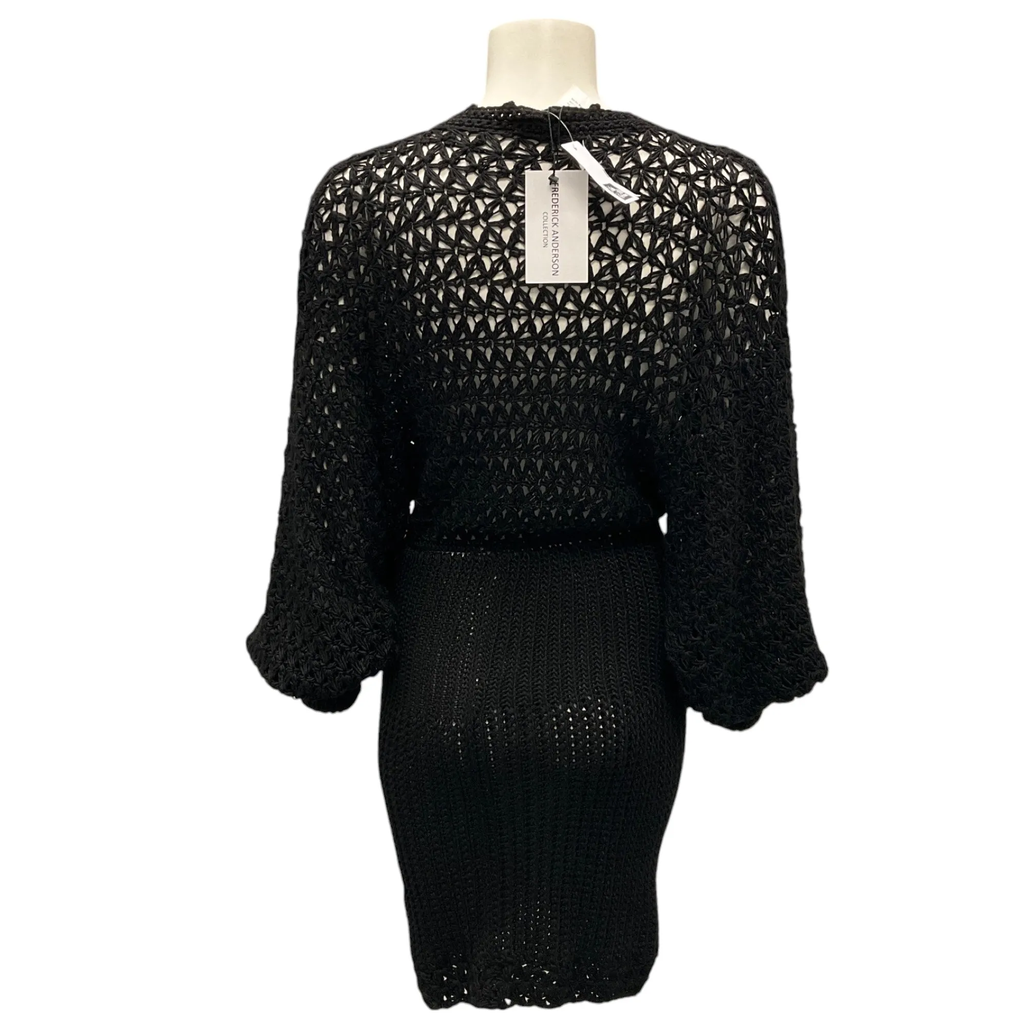 Frederick Anderson Collection Black Long Sleeved V-Neck Cotton Knit Dress