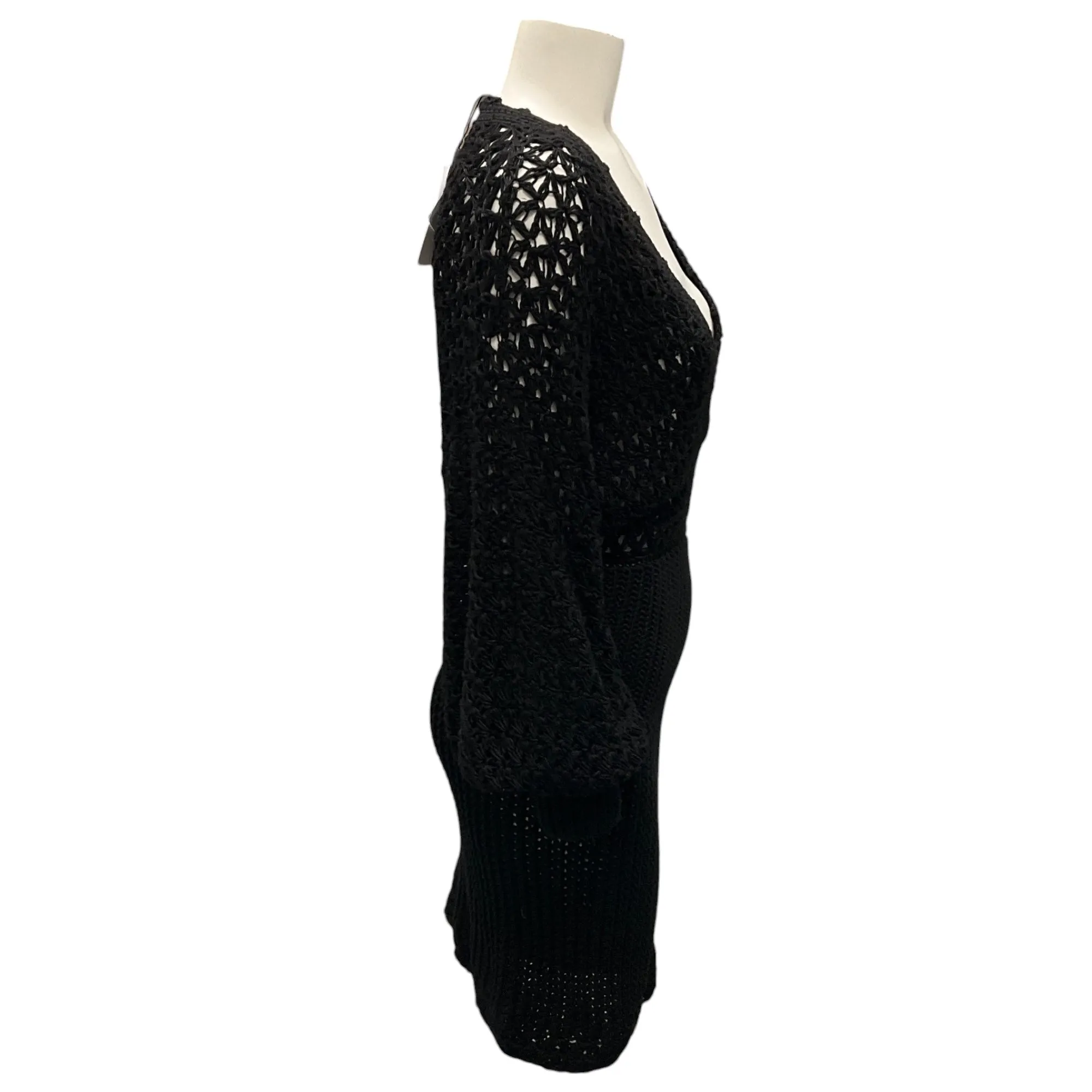 Frederick Anderson Collection Black Long Sleeved V-Neck Cotton Knit Dress