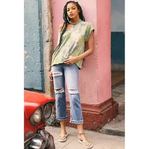 Free People We The Free Cropped High Rise Distressed Boho Jeans