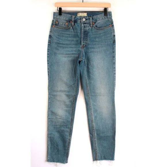 Free People Womens Jeans Blue Denim Cropped Tapered Medium Wash Zip Fly Size 27