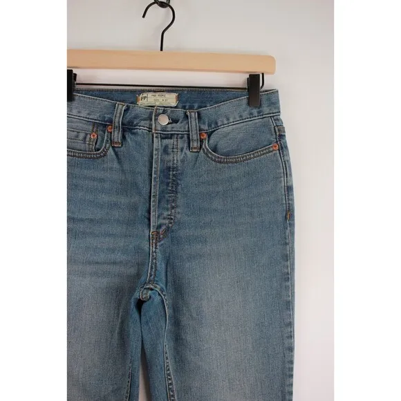 Free People Womens Jeans Blue Denim Cropped Tapered Medium Wash Zip Fly Size 27