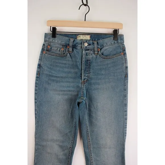 Free People Womens Jeans Blue Denim Cropped Tapered Medium Wash Zip Fly Size 27