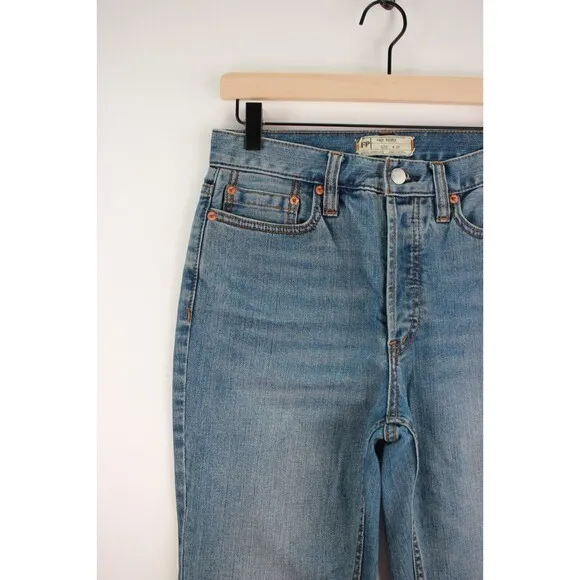Free People Womens Jeans Blue Denim Cropped Tapered Medium Wash Zip Fly Size 27