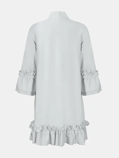 Frill Tie Neck Three-Quarter Sleeve Dress