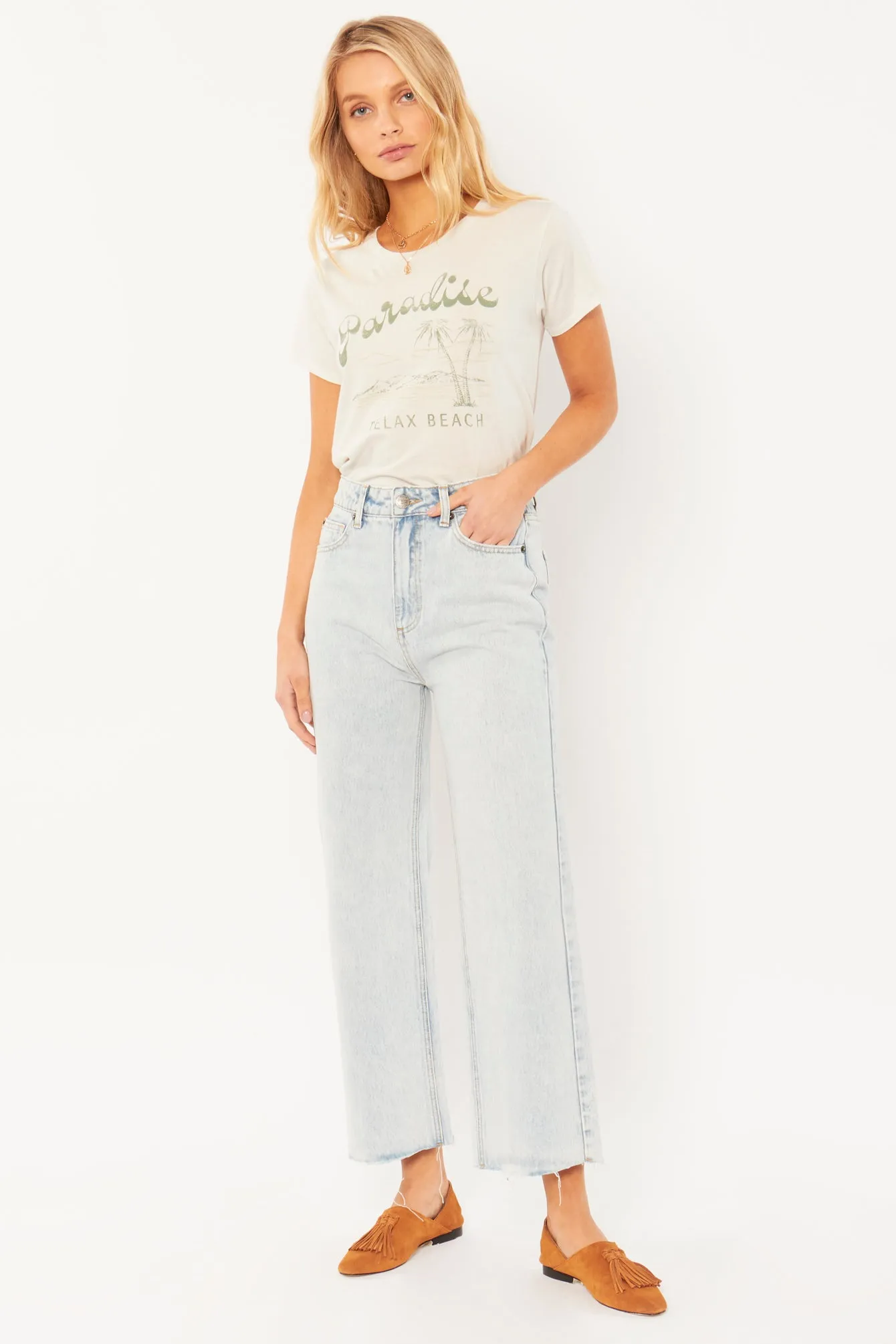 GABI CROP FLARE WVN DENIM PANT