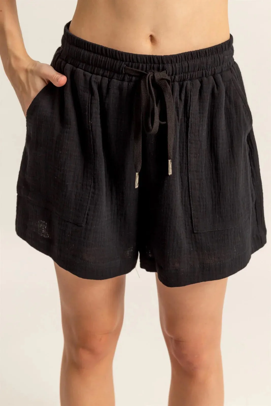 Gauze drawstring shorts